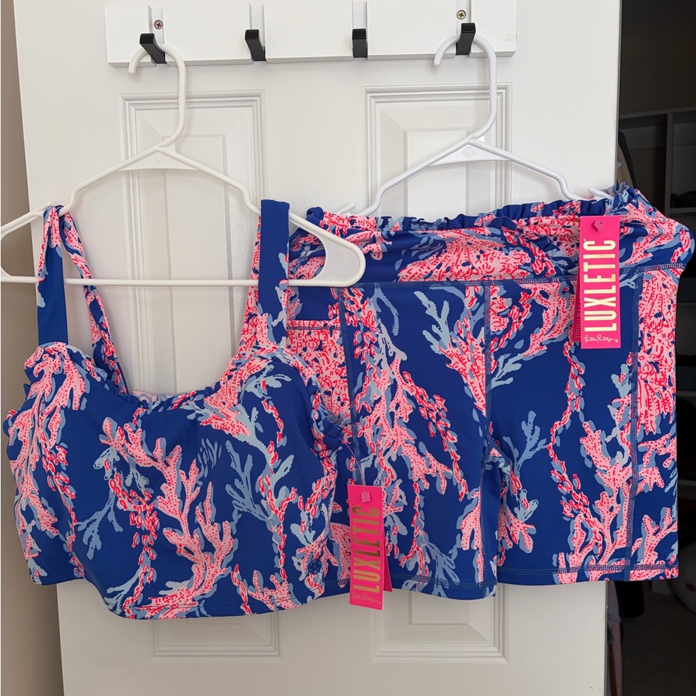 Lilly Pulitzer Borealis Blue and Pink Activewear set